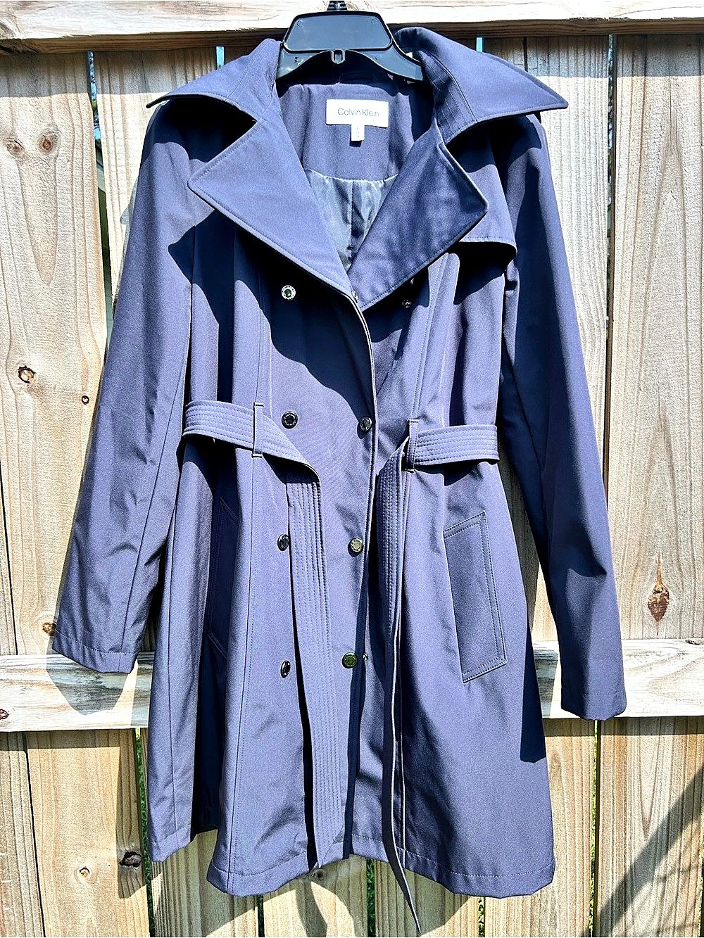 Calvin Klein Double-Breasted Belted Trench Coat NavyLarge